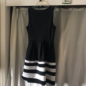 Black apt 9 dress with white stripes hem trim 12